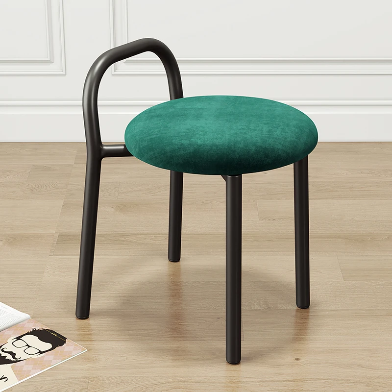 

Nordic Style Small Round Stool Home Iron Backrest Dining Chair Modern Minimalist Fashionable Makeup Beauty Stool Height 45cm