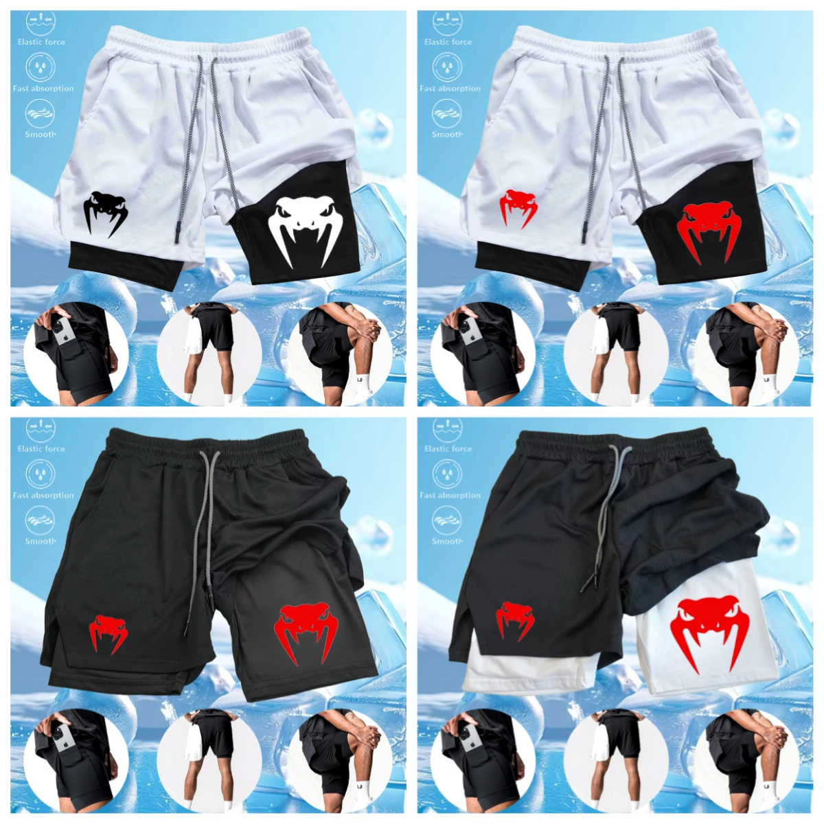 

2025 Summer Hot-selling Men Double-layer Shorts Fitness Running Training Sports Shorts Two-in-one Breathable Quick-drying Shorts