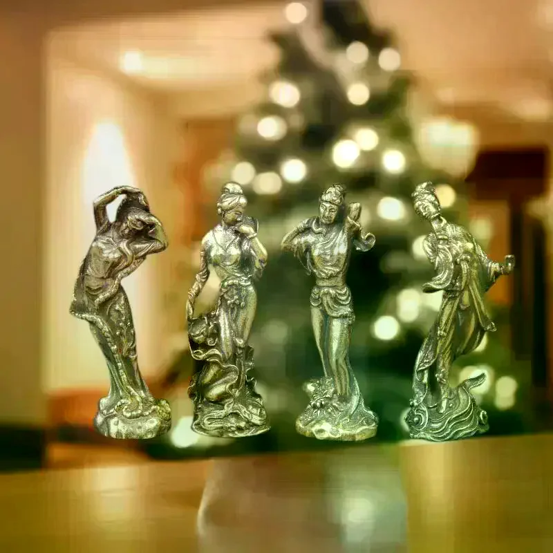 1/4Pcs Classic Chinese Ladies Brass Statues, Handmade Antique Figurine for Home/Office Decor & Collection, Perfect Gift