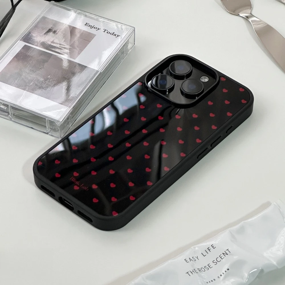 INS Schwarze und rote Herzen Schwarzer Rand Hydrogel-Handyhülle für iPhone 17 Air 16 15 Pro Max 14 13 12 11 Plus