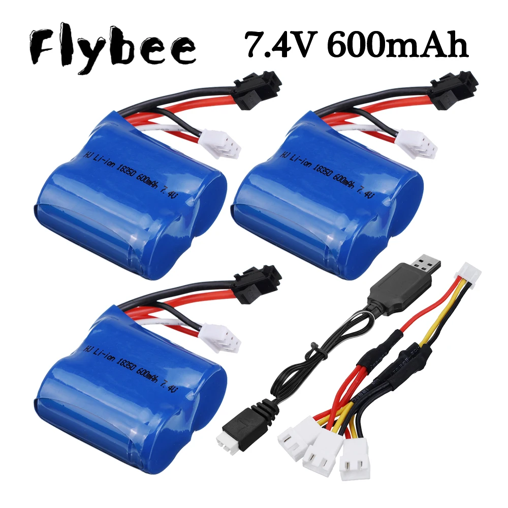 Upgrade 7.4v 600mAh 18350 battery and USB Charger for H100 H102 H106 Li-ion Battery for JJRC S1 S2 S3 S4 S5 High Speed RC boat