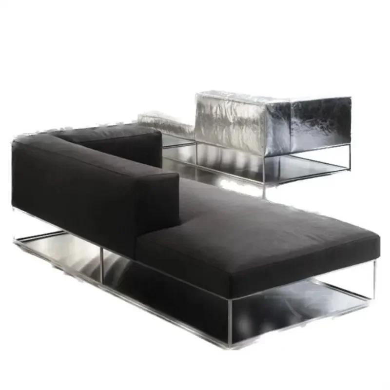 Italian Minimalist Fabric Sofa Bauhaus Style Tech Silver Reception Couch for Hotel Exhibition Hall Studio Living Room