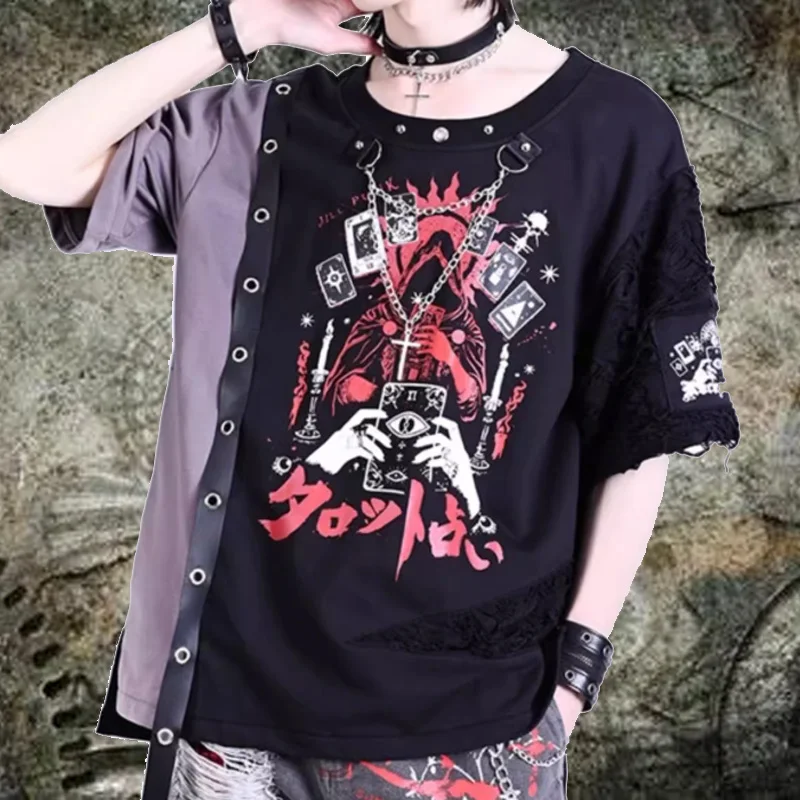 

2025 Summer Japanese y2k Kill Matt Rock Punk Chain Womens Tops Neutral Men's short sleeved T-shirt top clothes
