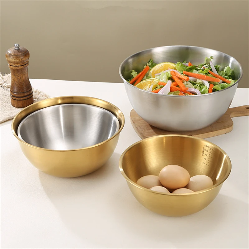 

New Style Stainless Steel Fruit Salad Bowls with Scale Metal Nesting Cold Noodles Bowl Food Storage Containers Kitchen Tableware