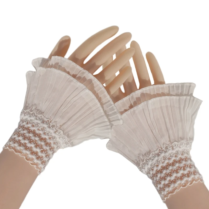 Wrist Cuffs for Women Fashion Pleated Lace Cuffs Detachable Shirt Fake Sleeve Cuffs Sweet Decorated Dress Accessories