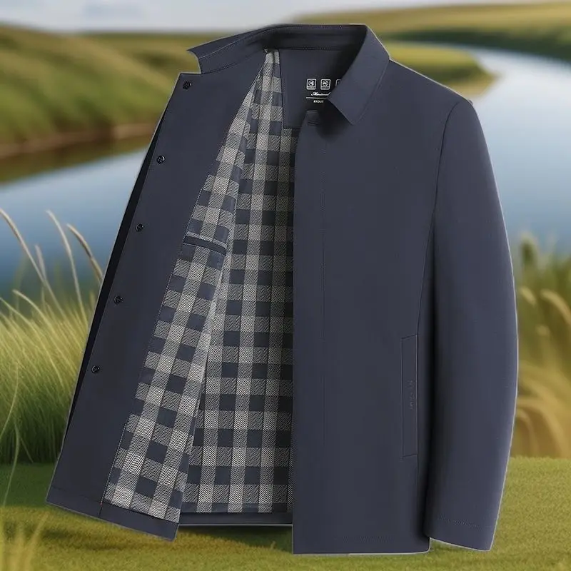 

Men Executive Coat Gray Navy Turn Down Collar Basic Jacket Office Business Casual Outerwear Male Attire 2025 Spring Autumn Wear