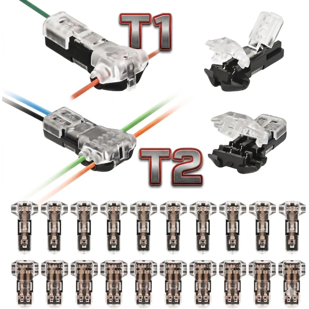 10/20/30Pcs 1/2 Pin T Tap Wire Connectors Solderless No-Stripping Insulated Low Voltage Quick Wire Splice for DIY Wiring