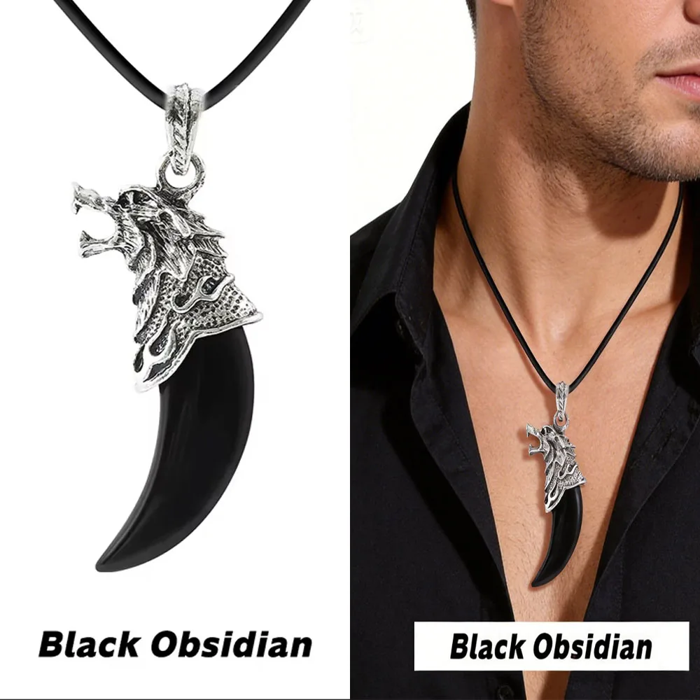 

New Wolf Tooth Natural Stone Rose Quartz Amethyst Opal Aventurine Aventurine Obsidian Fluorite Jewelry Pendant 1PCS (Chained)