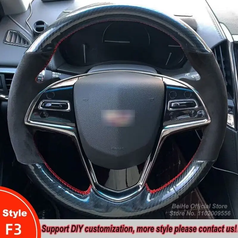 

For Cadillac ATS CTS Car Steering Wheel Cover Hand-stitched Wrap Carbon Fiber