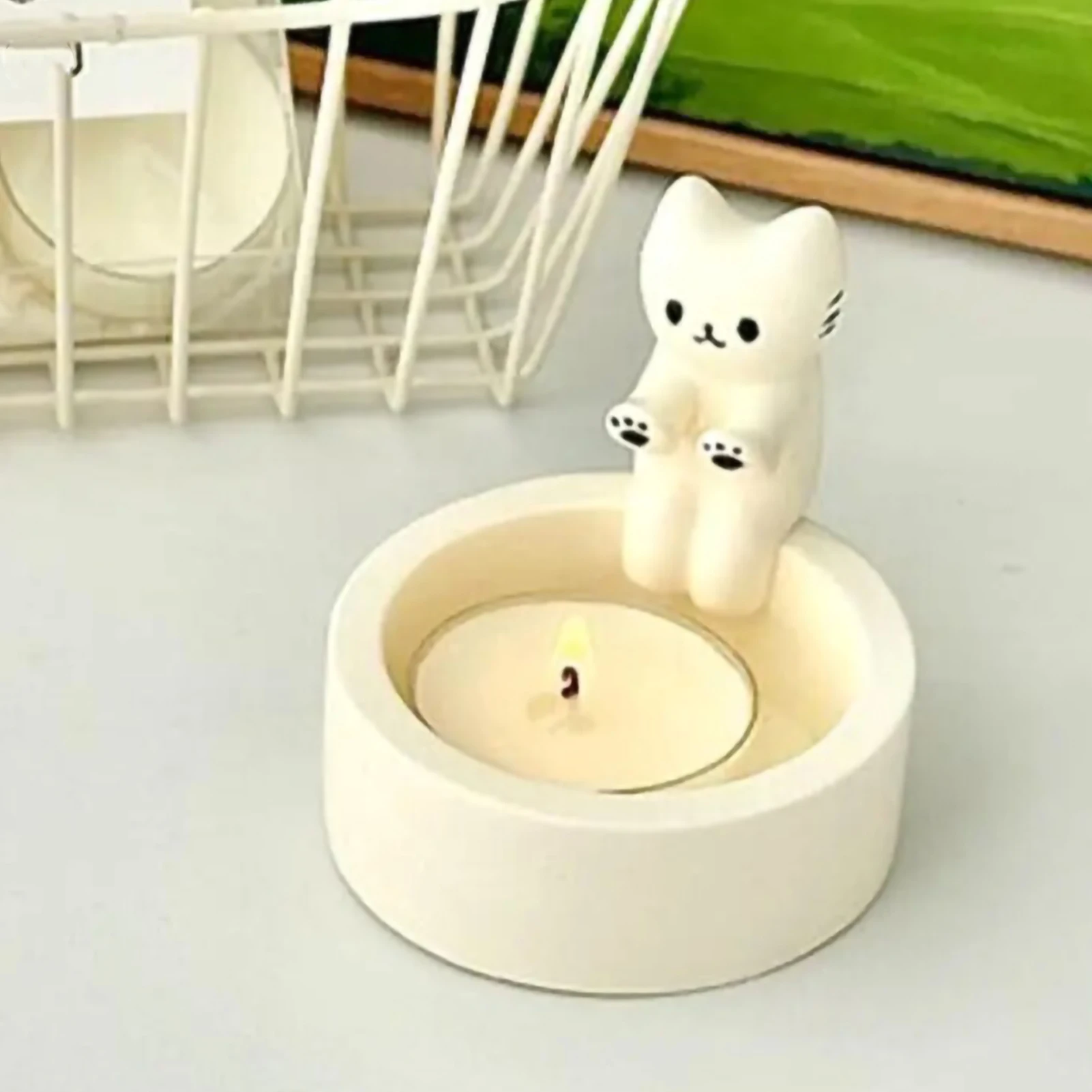 Kitten Candle Holder Cute Grilled Cat Aromatherapy Candle Holder Desktop Decorative Ornaments Birthday Gifts