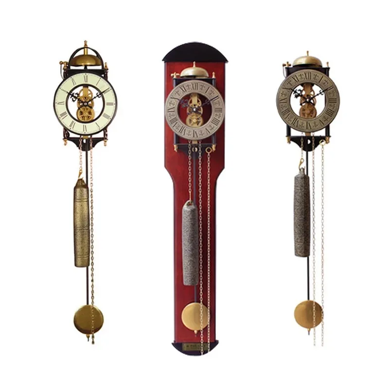 Pure Copper Movement Retro Mechanical Wall Clock Heavy Hammer Zipper Movement Pendulum Clock Living Room Wall Decoration Clock