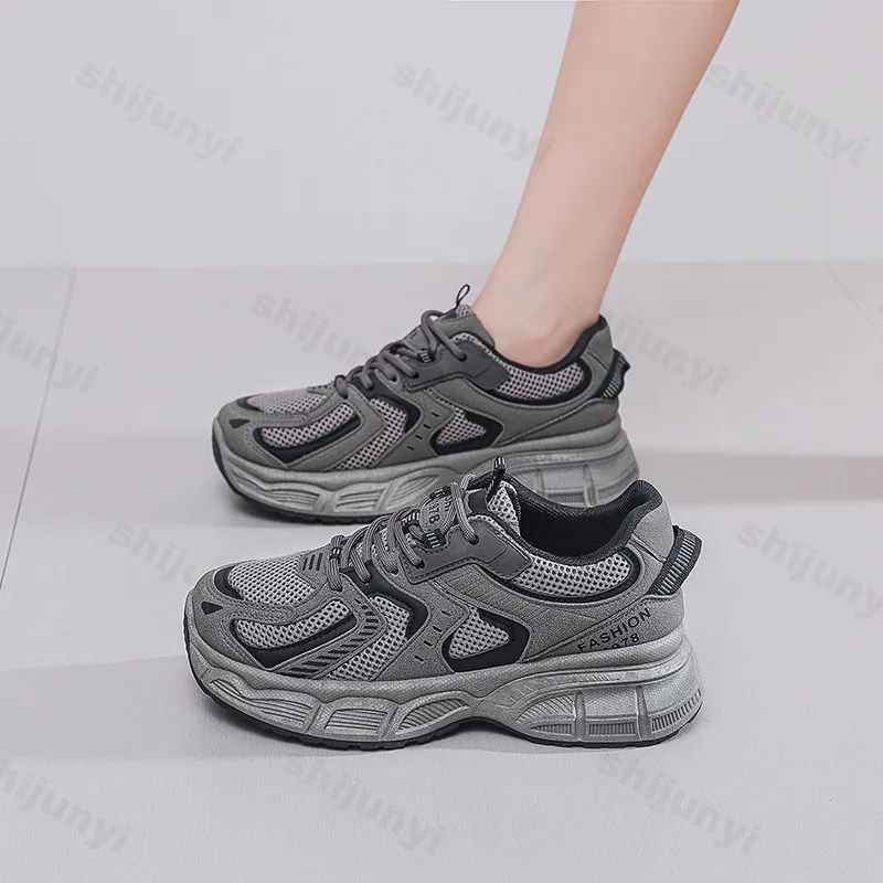 Women's Casual Platform Sneakers, Breathable Mesh Upper, Thick Sole, Korean Style_voghion.com