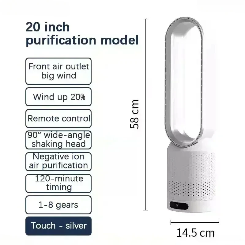 Blattloser Turmventilator mit Luftreinigung & Zirkulation, Ultra-Leiser Elektrischer Ventilator für Wohnheim, Schreibtisch, Boden, Heimkühlung und Belüftung