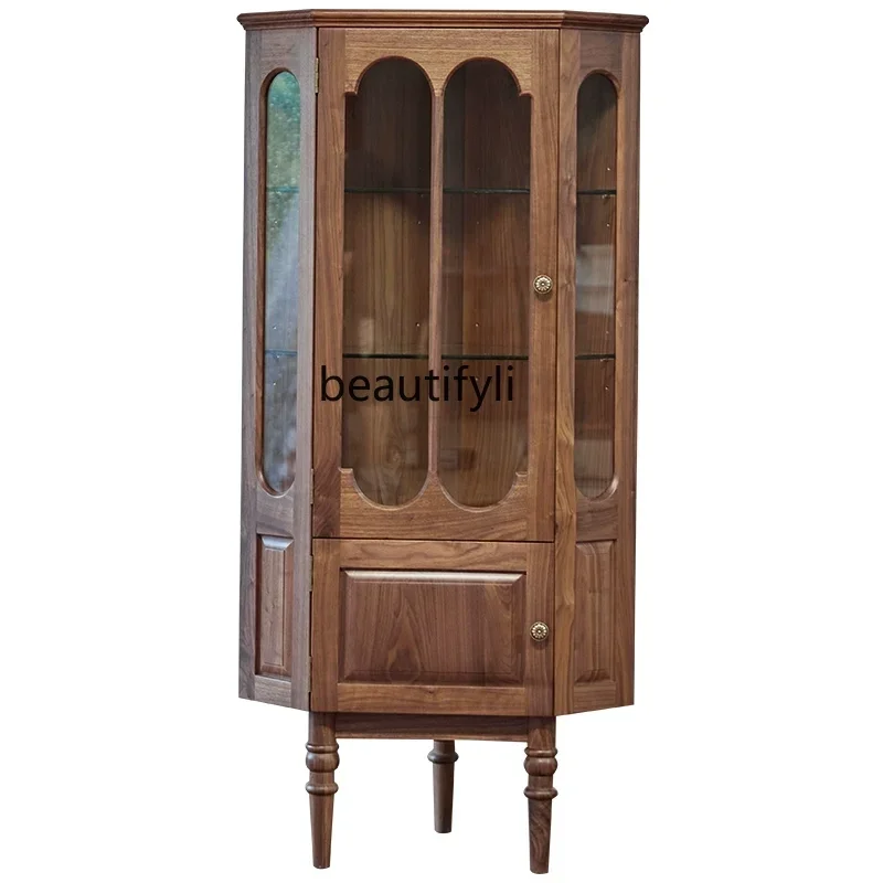 

American solid wood, retro corner cabinet guest restaurant corner cabinet glass storage cabinet