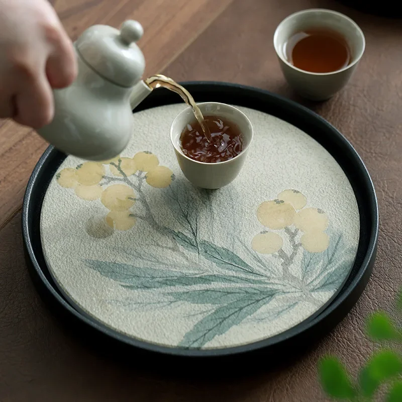 

Quick Drying Tea Tray Dry Tea Stand Ceramic Pot Family Small Round Kung Fu Tea Set Tray