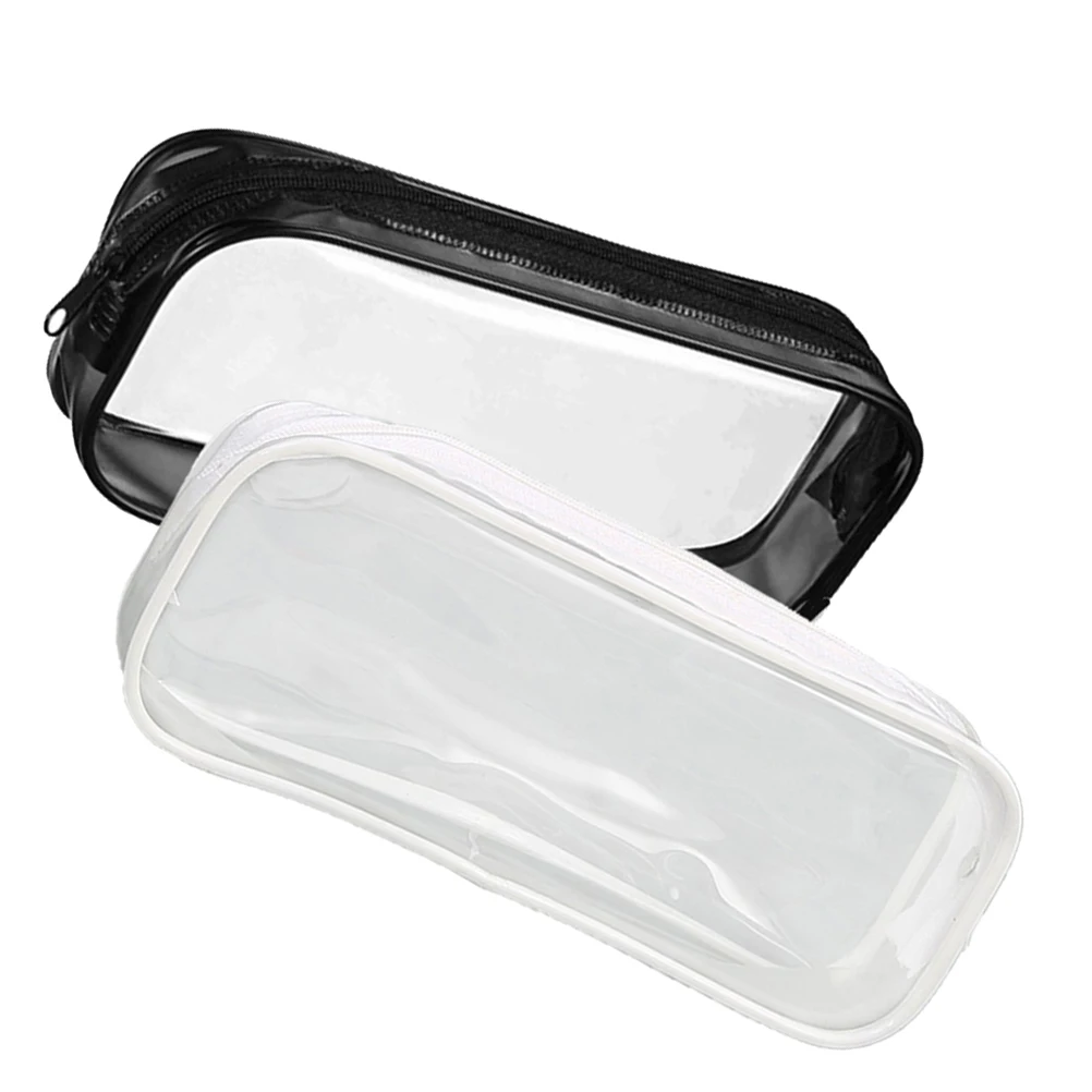 

2 Pcs Travel Makeup Bags Stationery Storage Pen Zipper High Capacity White Pvc Pencil with