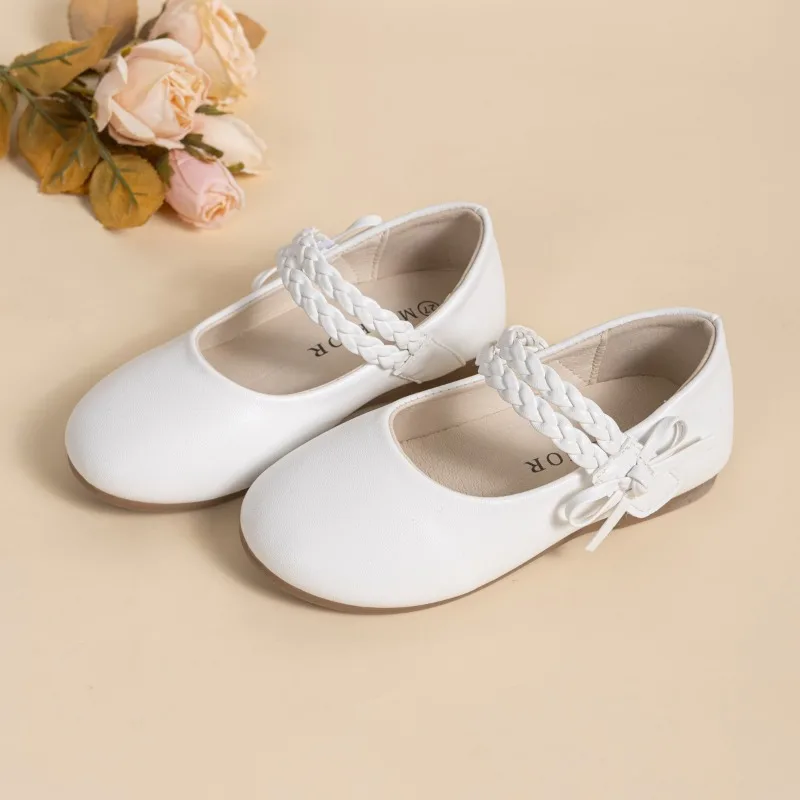 Spring/Autumn New Children's Flat White Leather Shoes Girls' Flower Unisex School Uniform Photography Dress Shoe