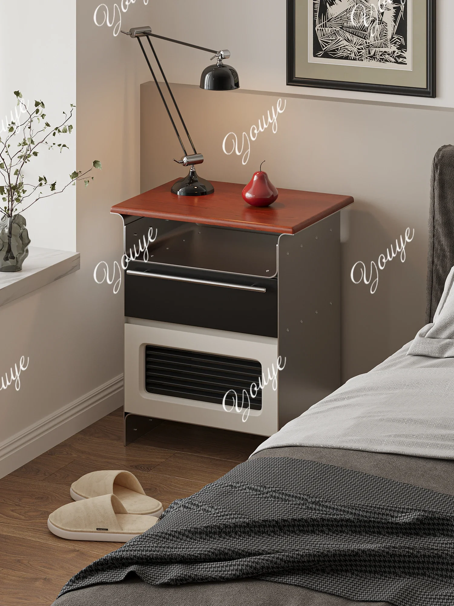 XM Modern Art Industrial Style Color Matching Bedside Table Bedroom Bedside Cabinet Design Storage Cabinet