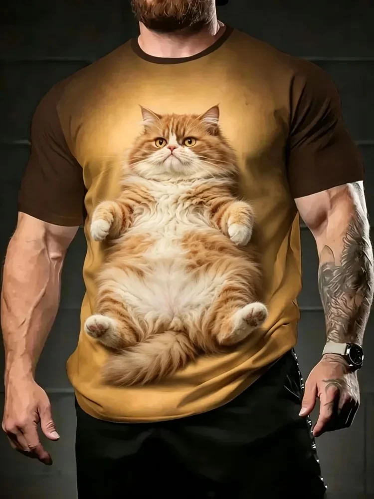 Men's T-shirt Cartoon Cute Cat Group 3D Print Short Sleeve Crew Neck Summer Funny Streetwear Casual Fashion Tops Men Clothing