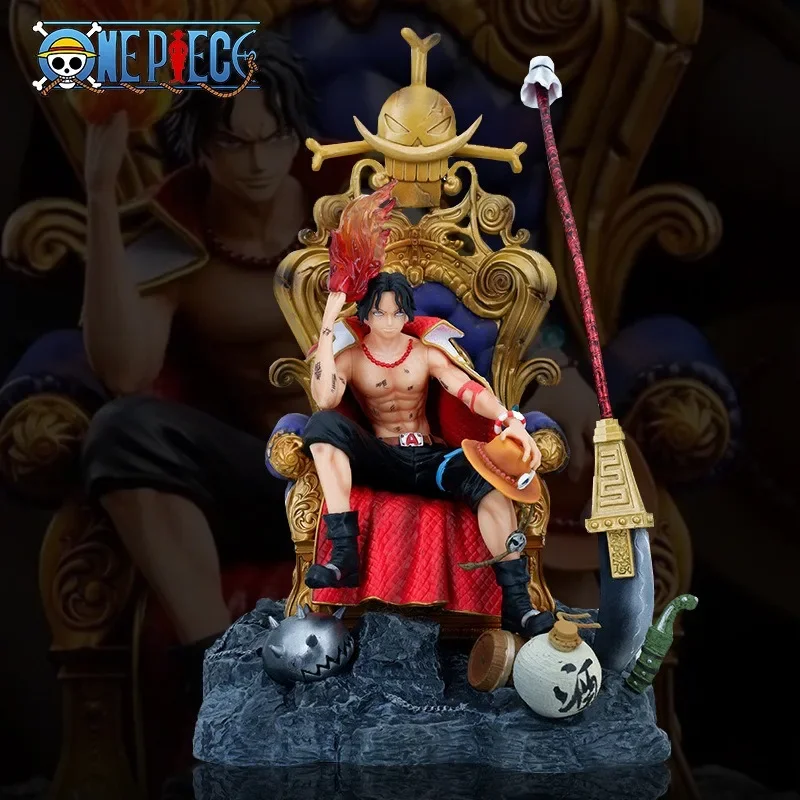 33cm ONE PIECE Anime Peripheral Portgas D Ace Anime Figure Throne Edition Model Statue Desktop Decoration Collection Gift Toy