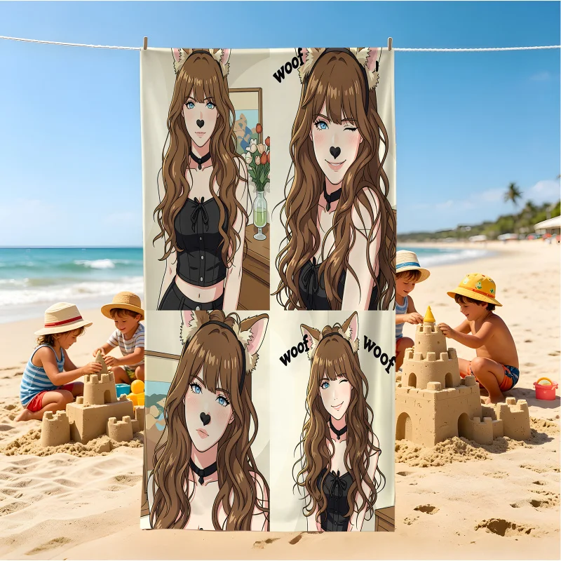 Serviette de bain multi-usage pour la plage, la piscine, le camping, avec imprimé d'oreilles de chiot Euphoria Cassie Baddie, séchage rapide, pour les voyages d'été en plein air pour adolescents