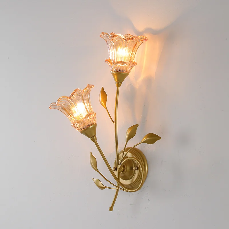 

American retro crystal lamp European living room background wall study lamp pastoral bedroom bedside lamp French country wall la