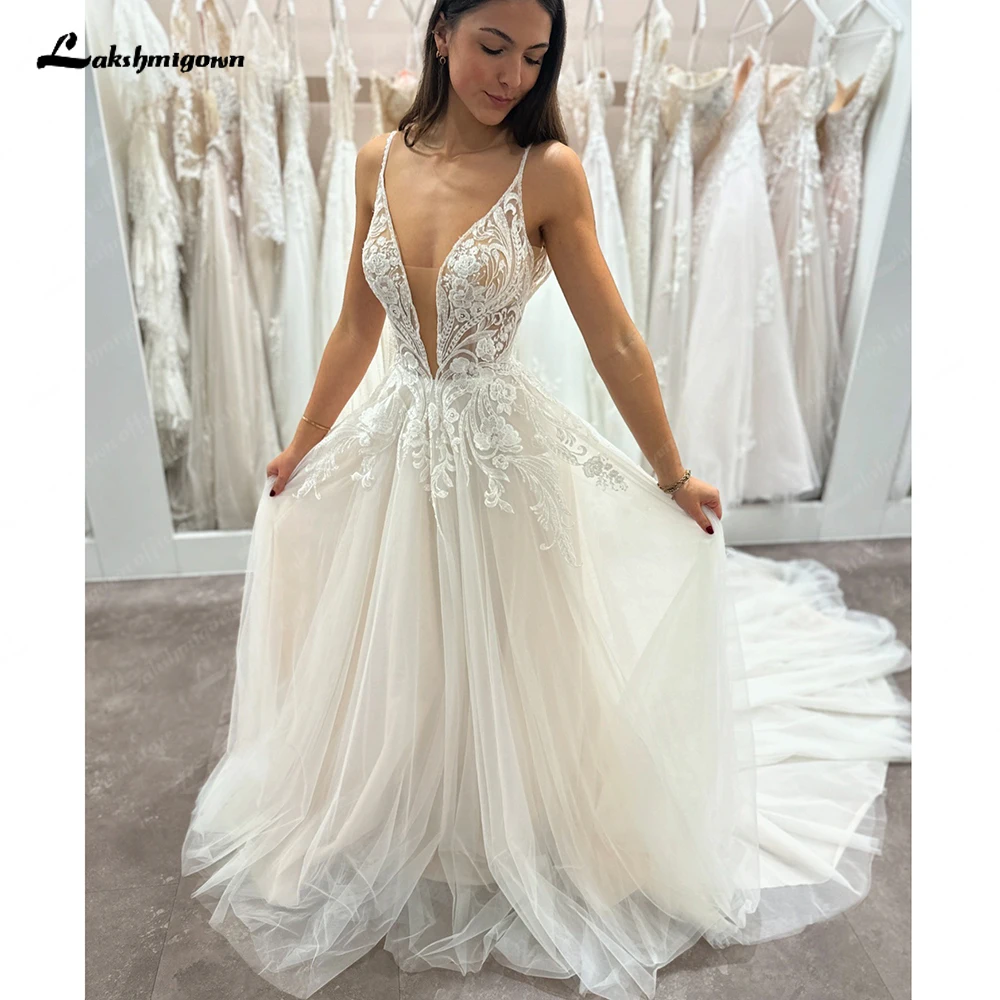 Lakshmigown Sexy Backless Beach Wedding Gowns Customized Summer 2025 Vestidos De Boda Boho Bridal Dresses Lace Spaghetti Straps