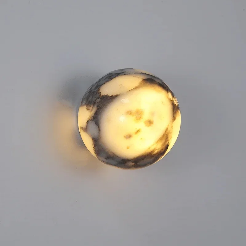 Spherical Natural Stone Wall Lamp Alabaster Wall Sconce Modern Indoor Bedside Wall Light Hallway Decorative Ambient Fixture