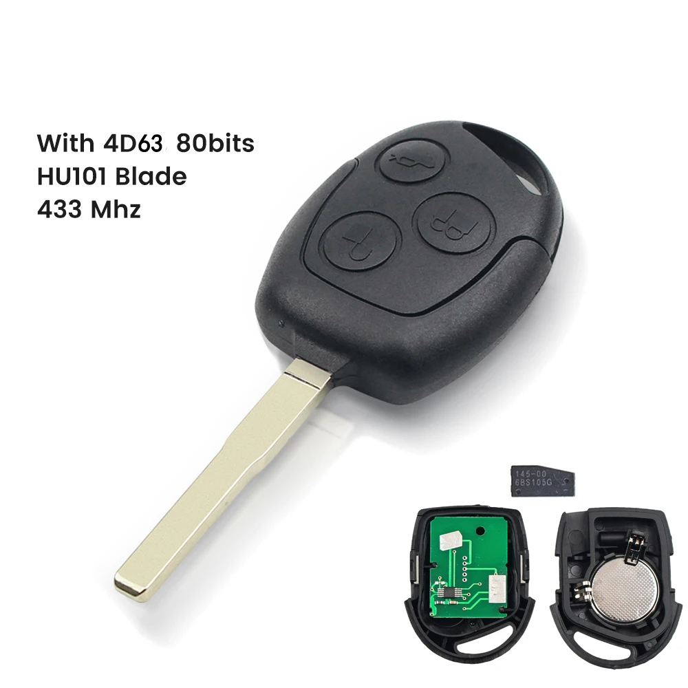 KEYYOU Für Ford 3 Tasten 433MHZ Fern Eintrag Key Fob Für Ford /Mondeo /Fiesta /Focus/ka Transit