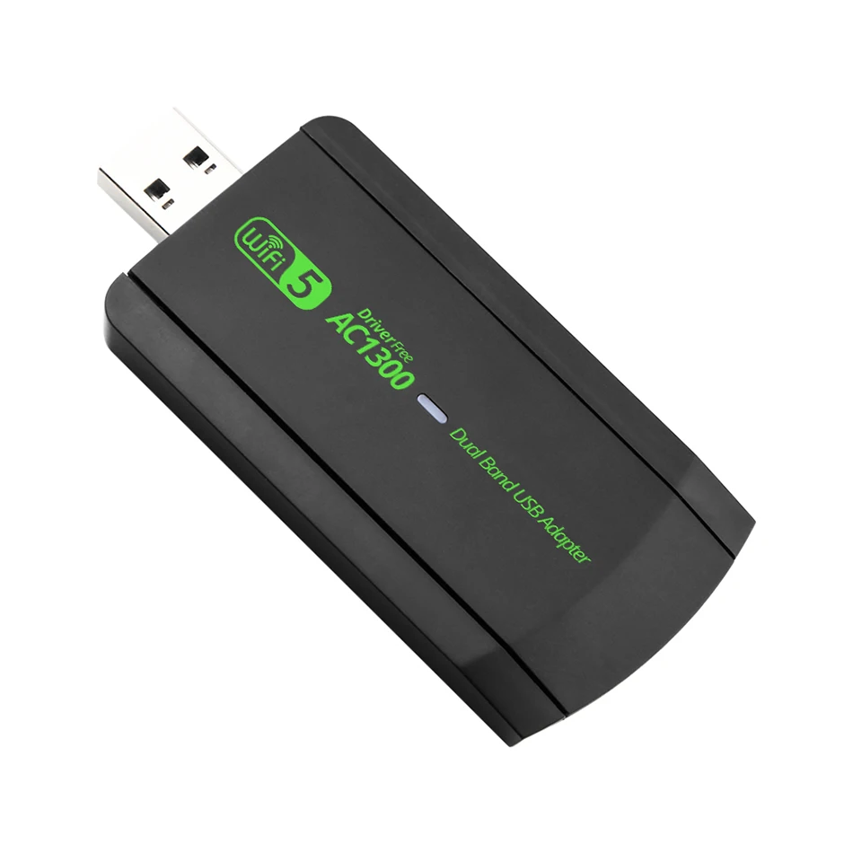 Karta sieciowa USB WiFi 1300 Mb/s, dwuzakresowa 2.4G/5GHz, bezprzewodowy odbiornik-nadajnik do PC, bez sterowników, kompatybilna z Win10/11
