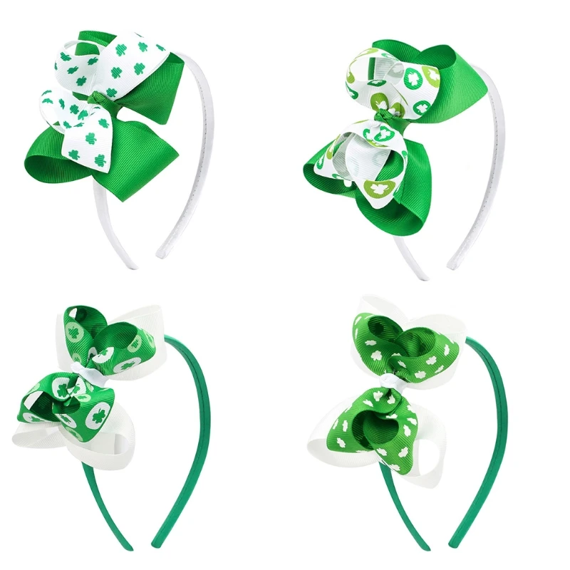 A2ES – bandeau imprimé Shamrock à gros nœud, bandeau pour Saint-Patrick, accessoires Photo créatifs, fournitures vacances