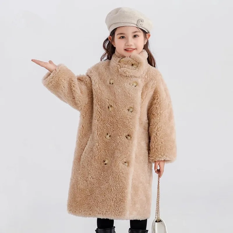 Winter New 100% Wool Fur Jacket Children's Thickening Warm Cashmere Overcoat Coat For Boys And Girls A4806 Outerwear