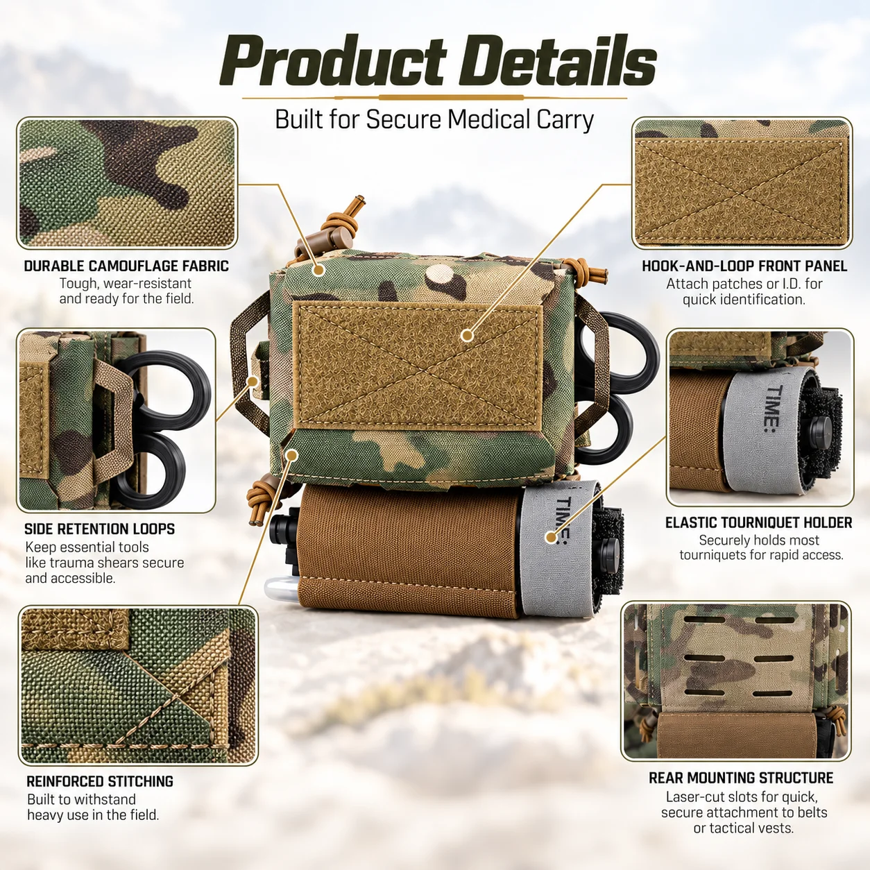 Tactical IFAK Pouch with Tourniquet Holder Combo Set Modular First Aid Bag 3 Mounting Options for Emergency Medical Outdoor Gear