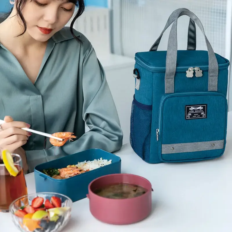 Fashion Women Lunch Bag Handbag Large Capacity Waterproof Office Bring Meal Cooler Pouch Picnic Food Thermal Storage Accessories