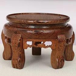 Retro Solid Wooden Display Stand Flower Pot Shelf Teapot Base Carving Craft Nostalgic Home Decor Ornament Top Furniture