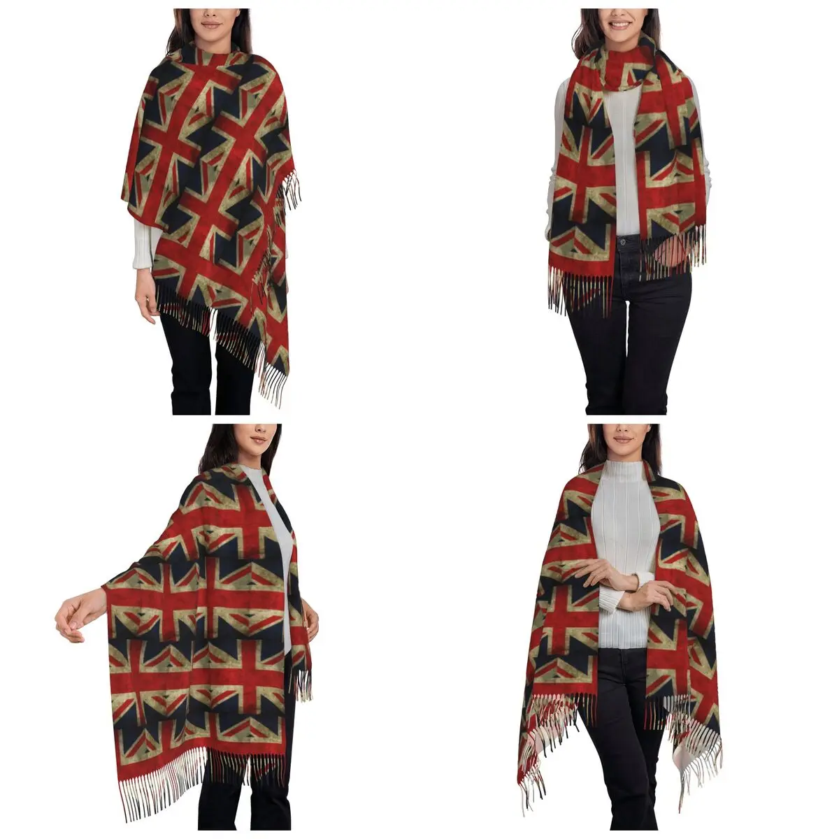 London Soldier Bus British Flag Pattern Scarf Tassel Scarves for Women Soft Warm Shawls and Wraps Large Fall Winter Shawl Wrap