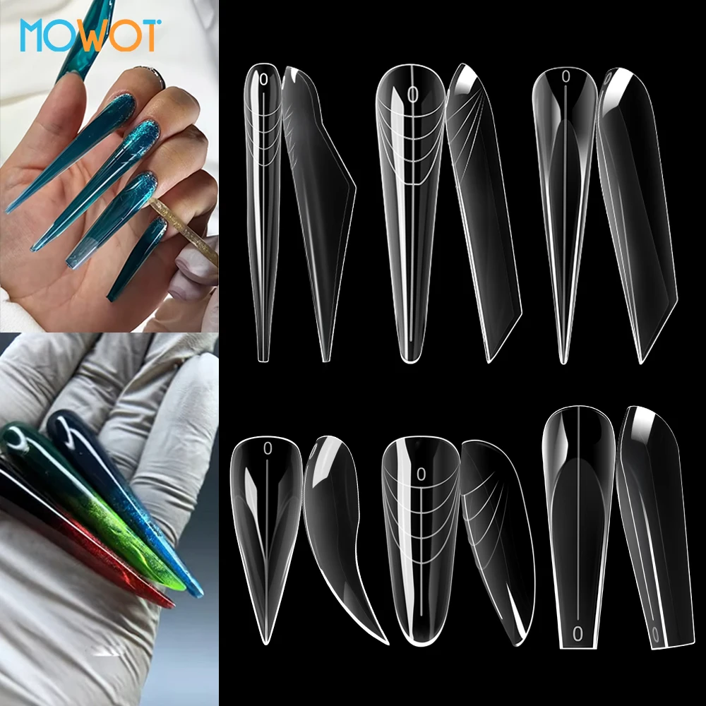 

MOWOT 70/140pcs Clear Nail Dual Forms 3D Curved Stiletto False Nail Tips Acrylic Extension Full Cover Nail Molds Manicure Tools
