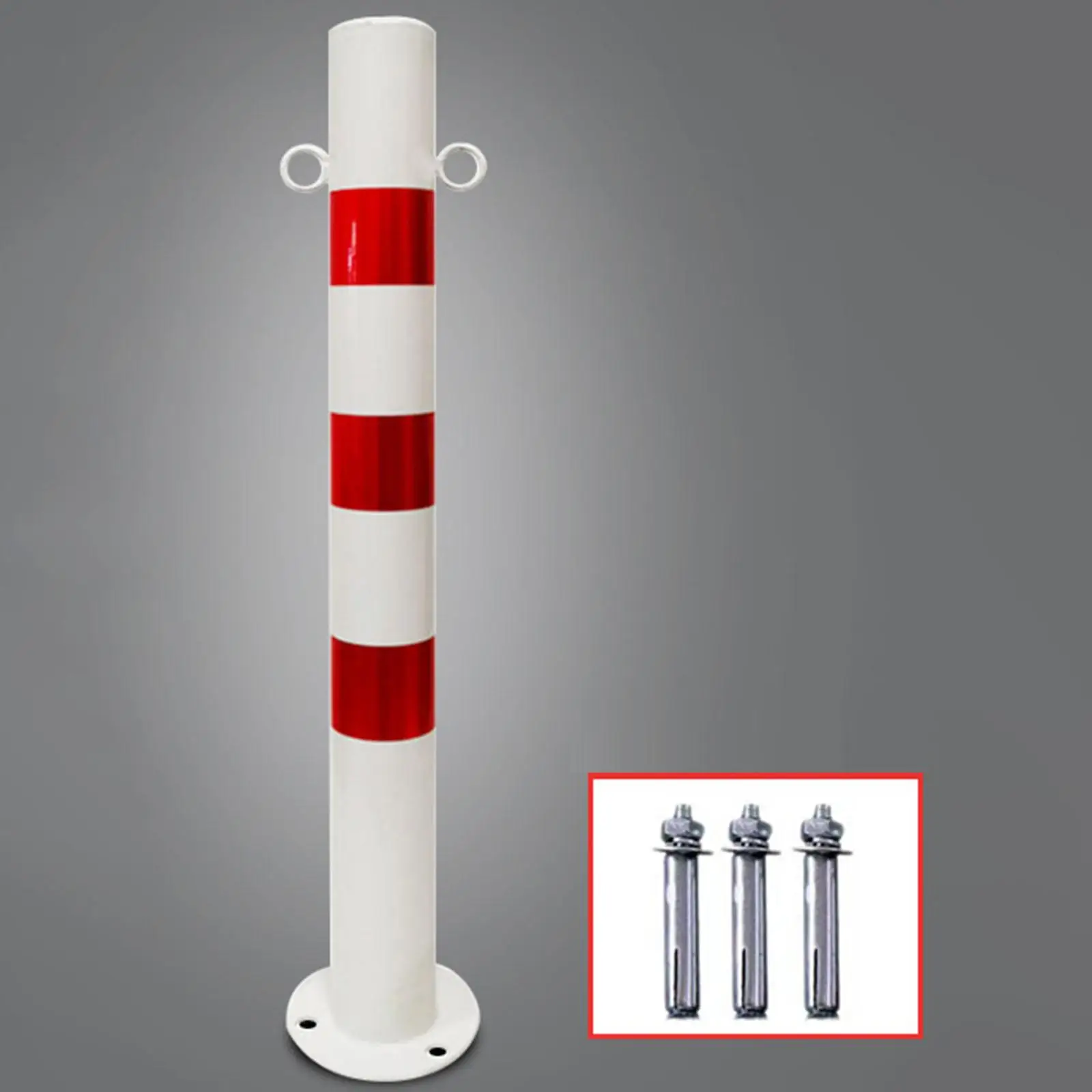 

Столб для стойки стояночного барьера красный и белый со светоотражающими полосами для