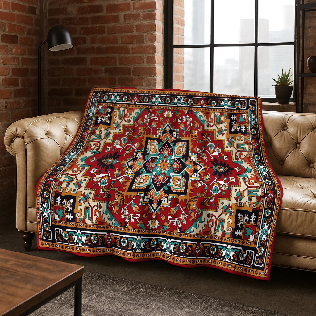 Flanelldecke mit persischem Bohemian-Serie-Muster, weiche warme Decke für Zuhause, Schlafzimmer, Büro, Reisen, Camping, Picknick, Geschenk für Freunde