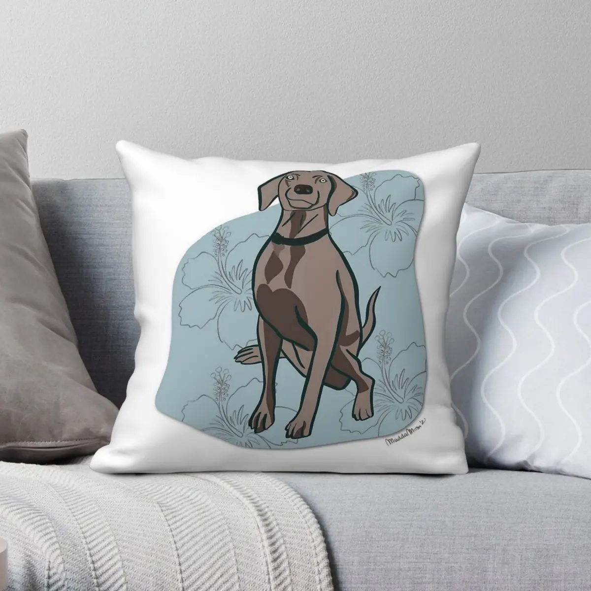 Weimaraner الكلب مع هاواي المزاج المخدة البوليستر الكتان المخملية الإبداعية البريدي وسادة رمية مزخرفة غطاء مقعد أريكة