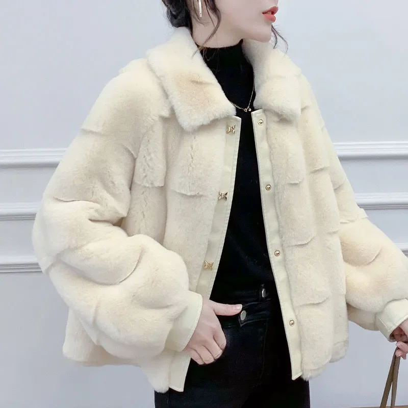 

Chic Imitation Mink Fur Jacket Women's Short Overcoat Autumn Winter New Warm Parker Loose Long Sleeve Korean Parker Coat Tops