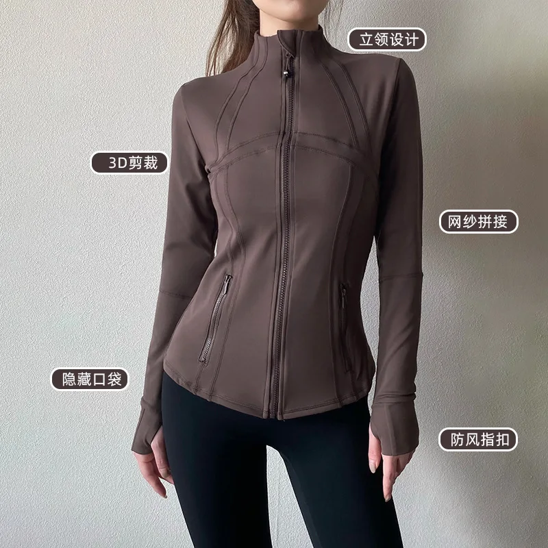 Lu-Chaqueta deportiva para mujer, abrigo de Yoga con cremallera, ropa de secado rápido, chaqueta de Fitness para correr, ropa deportiva con agujero para el pulgar, Top de entrenamiento para gimnasio 2024