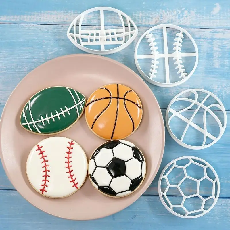 Sports Cookie Cutter Football Rugby Basketball Badminton Tennis Shaped Cookie Molds For Birthday Cake Cupcake Decorations