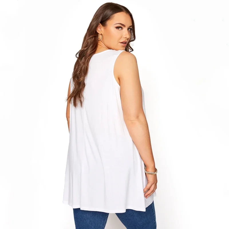 Chaleco largo con cuello en V para mujer, blusa informal sin mangas con detalle plisado, talla grande 8XL