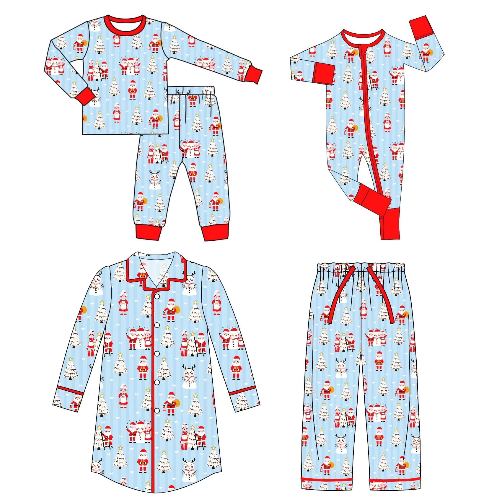 Christmas Series Children\'s Clothing Wholesale Long Sleeve Pants Set Jumpsuit Santa Pattern Kids Pajamas Set