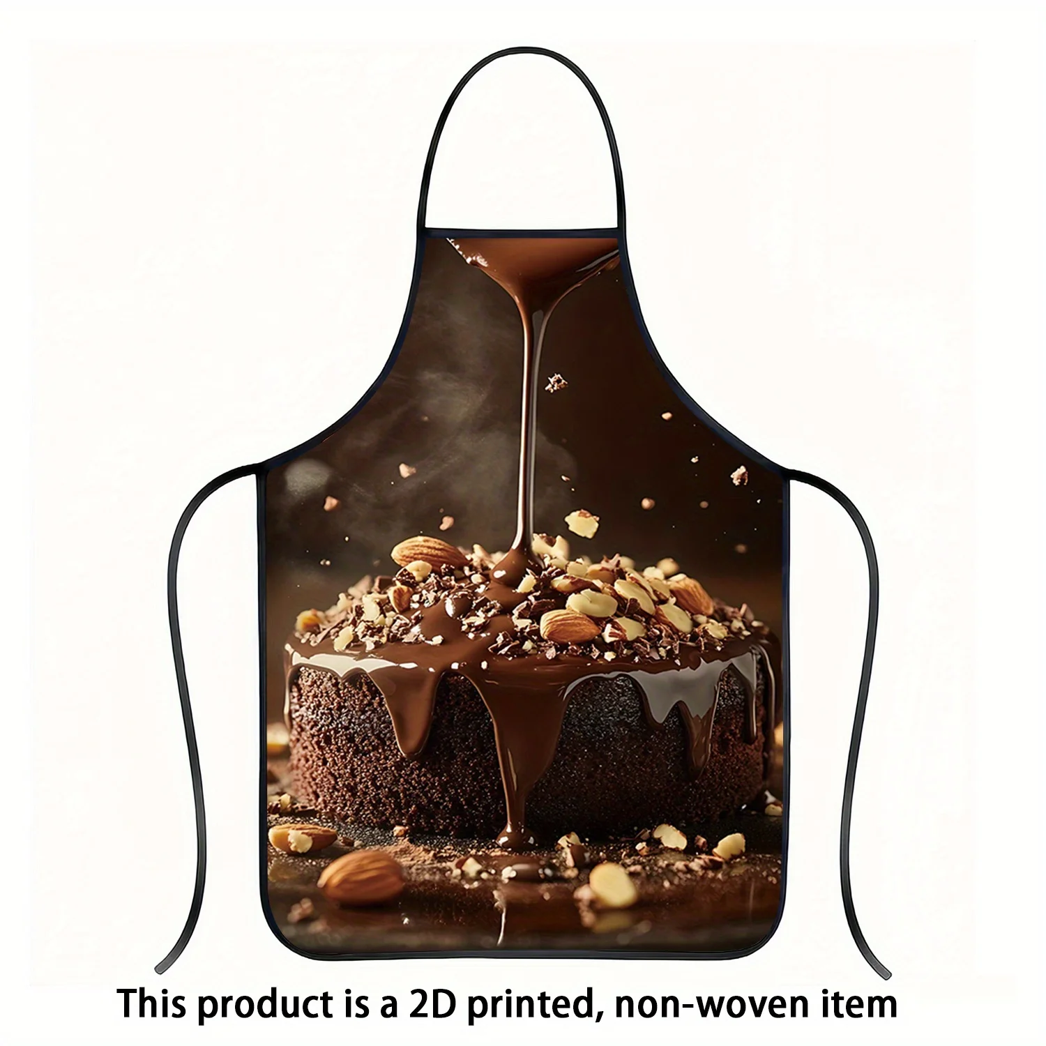 Chocolate Cake Print Apron Thick Polyester, Hand-Painted Kitchen & Baking Apron for Chefs, Home Decor, and Holiday Gifts