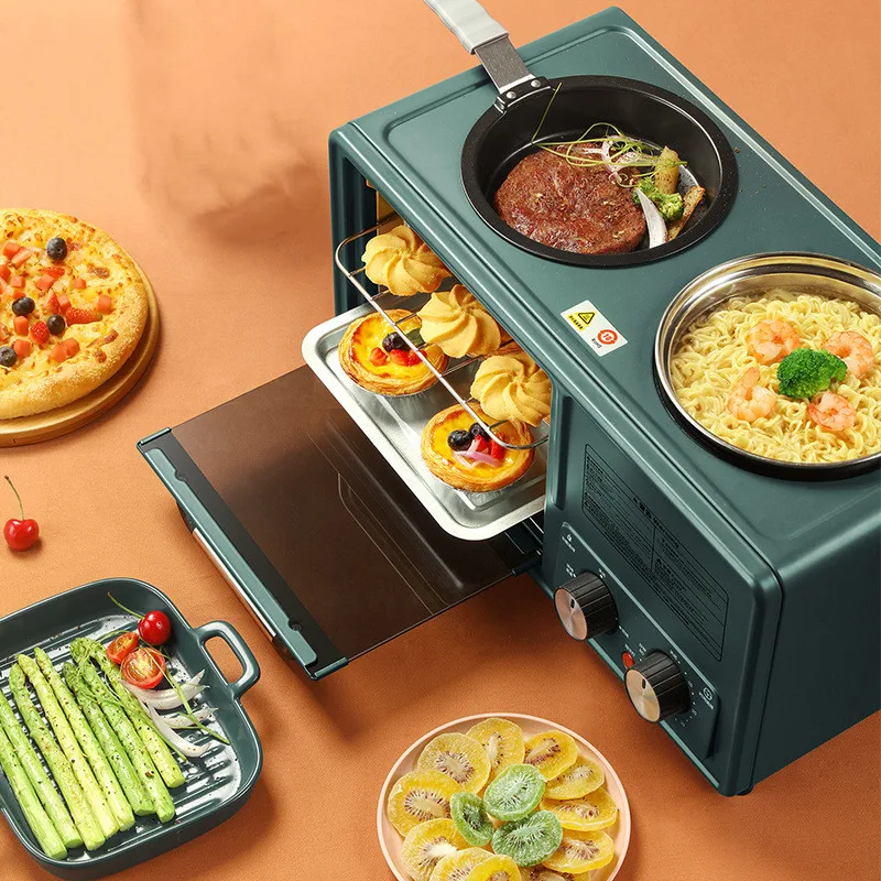 

4-in-1 Versatile Electric Home Breakfast Machine Toaster Oven Cook Pan Skillet with Plastic Housing