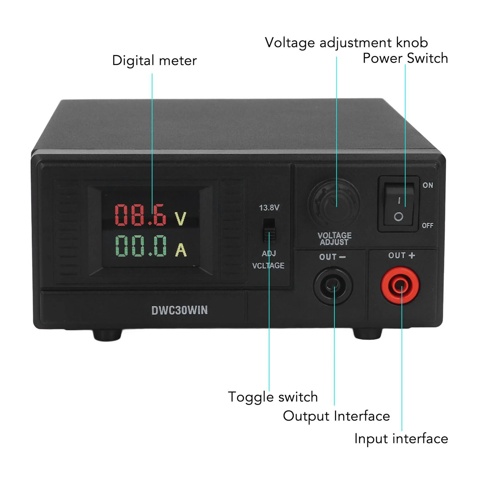 DWC30WIN PS30SWIV Switching Power Supply Liquid-crystal Display 30A 13.8V Output Adjustable 7.5V‑15.8V for Vehicle Marine Radios