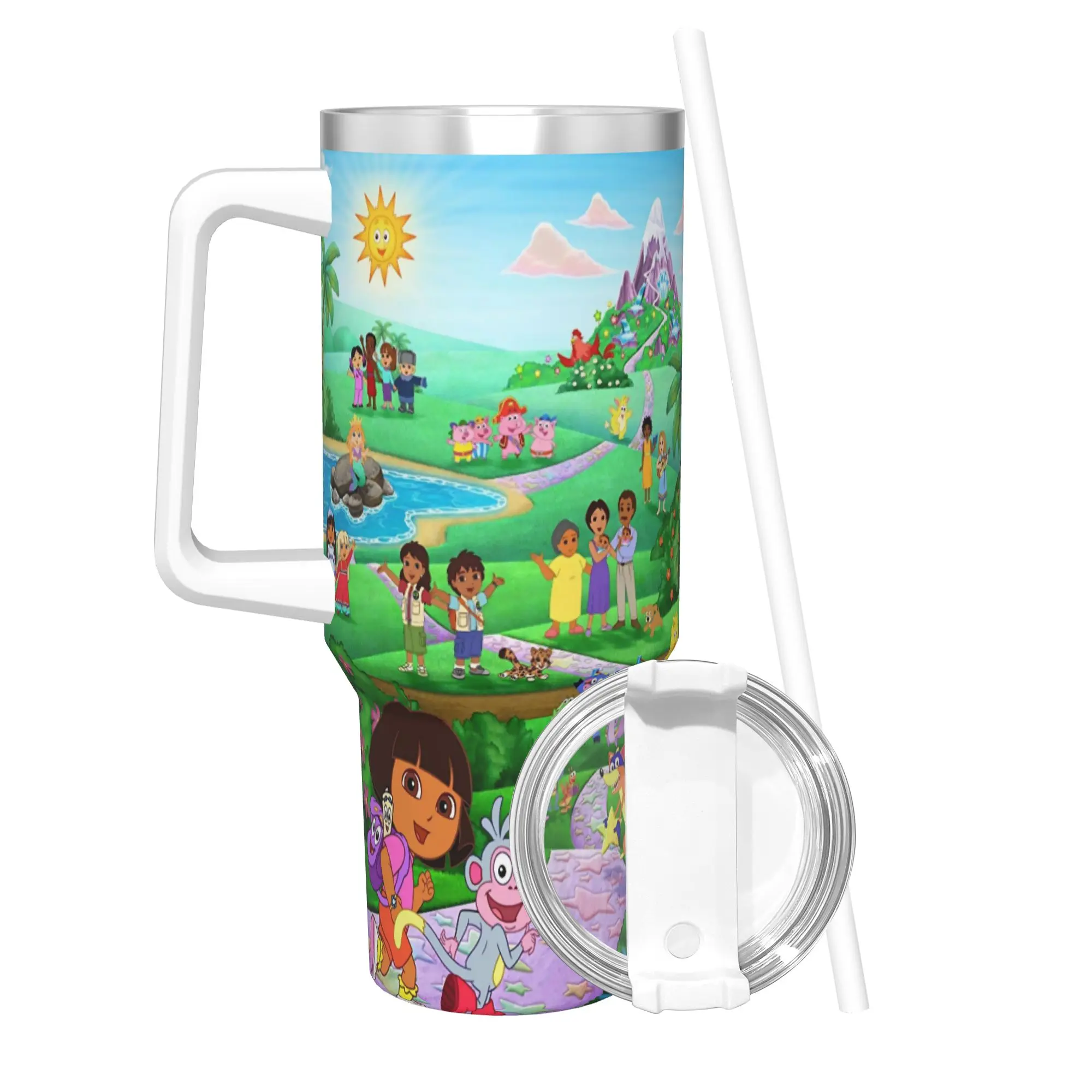 D-Doras The Explorers Tumbler With Straw  Stainless Steel Tumblers Mug Double Wall Vacuum Insulated for Cold Or Hot 40oz