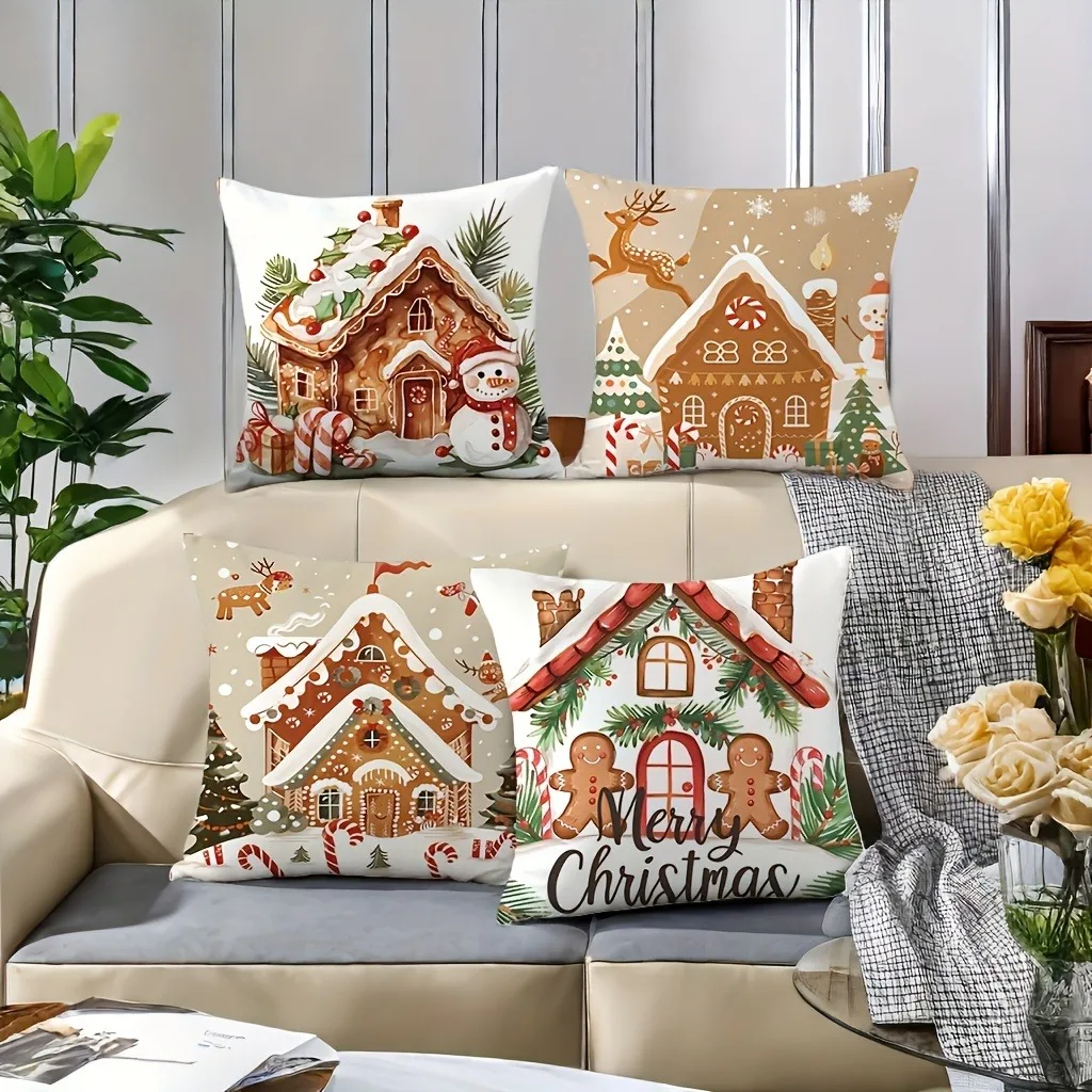 Federa natalizia con capanna di pan di zenzero Decorazione di buon Natale Cuscino per divano Suite Room Decorazione per la casa Regalo di Capodanno